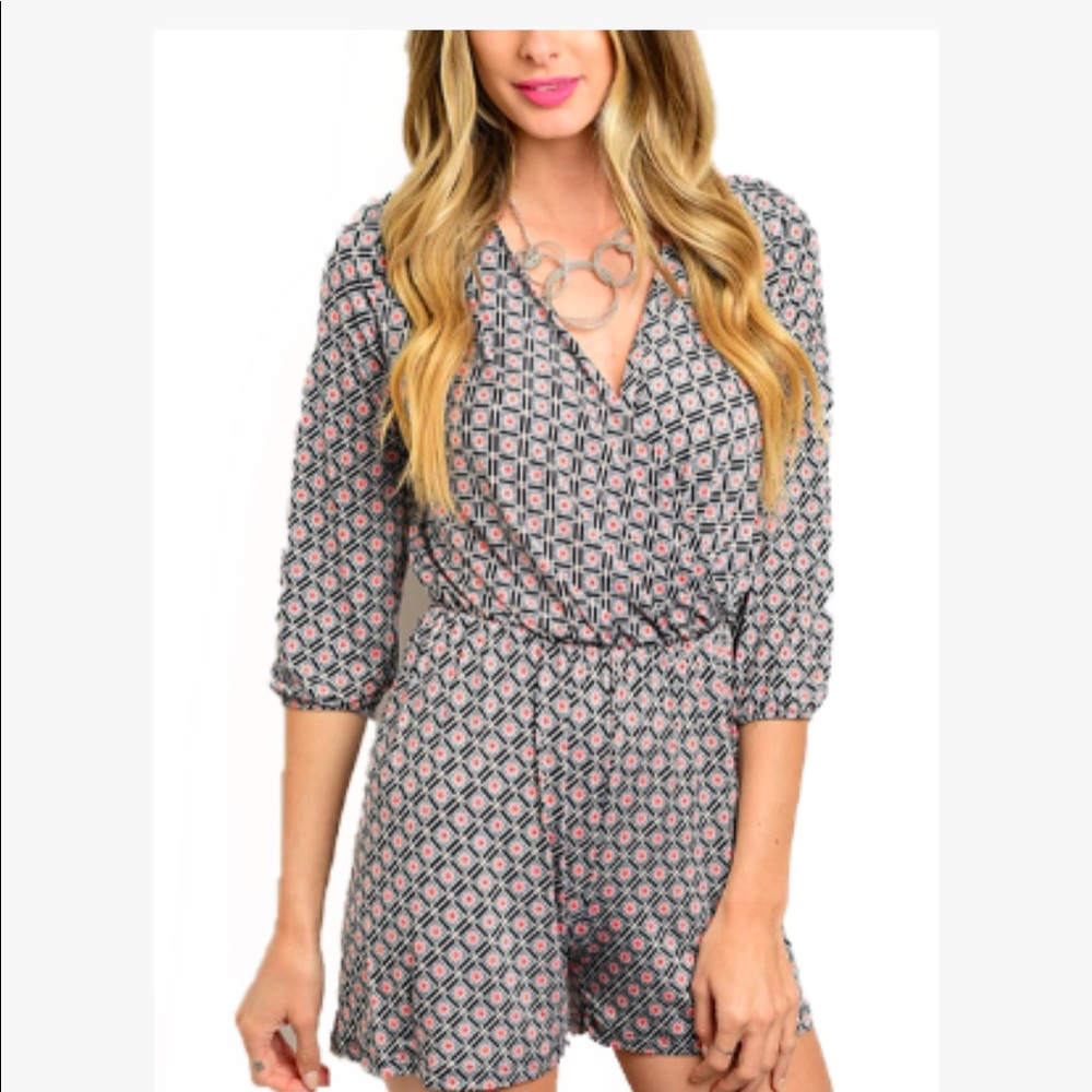 SPRING GREY BLACK PEACH ROMPER